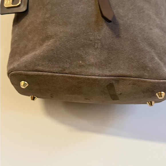 Valentina Brown Suede Shoulder Bag with Dark Leather Strap & Gold Hardware - Picture 7 of 8